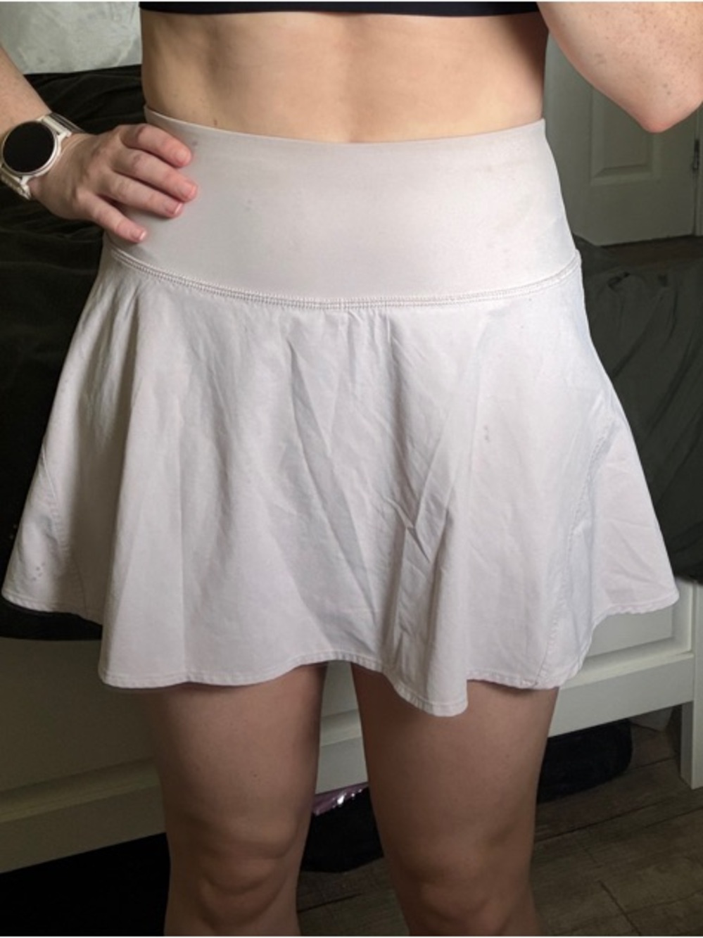 Women's High-Waist Flared Skort in Light Beige